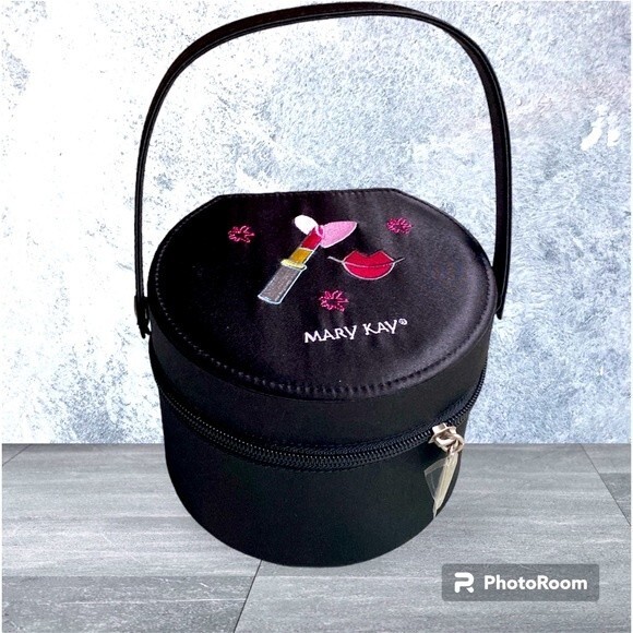 Mary Kay Makeup Cosmetics Round Embroidered Bag Case Detachable Handle - Picture 1 of 10